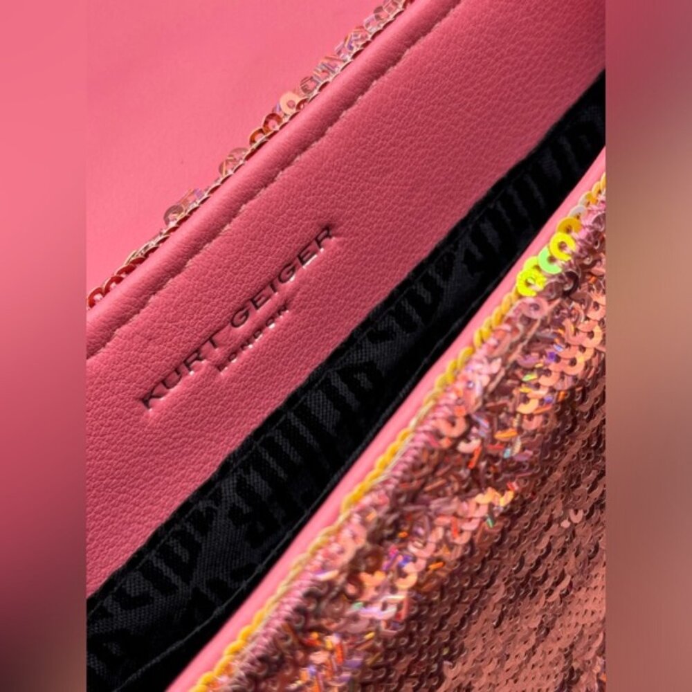 🆕 KURT GEIGER LONDON 🧿 NWOT Glitter Mini Kensington Crossbody Bag, Pink Drench - Picture 14 of 15
